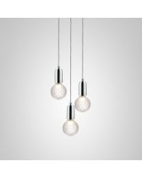 Lee Broom Frosted Crystal Bulb Chandelier - 3 Piece - Polished Chrome Pendants and Satin White Ceiling Plate